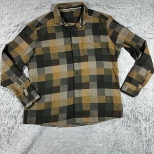 Kuhl Mens Flannel Button Down M Hunter Green Pixelatr Plaid Hiking Outdoors Camp